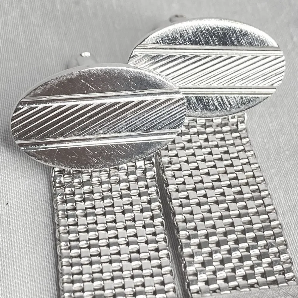 💎Silver Tone Mesh Wrap Oval Etched Cufflinks Men’s Vintage Designer